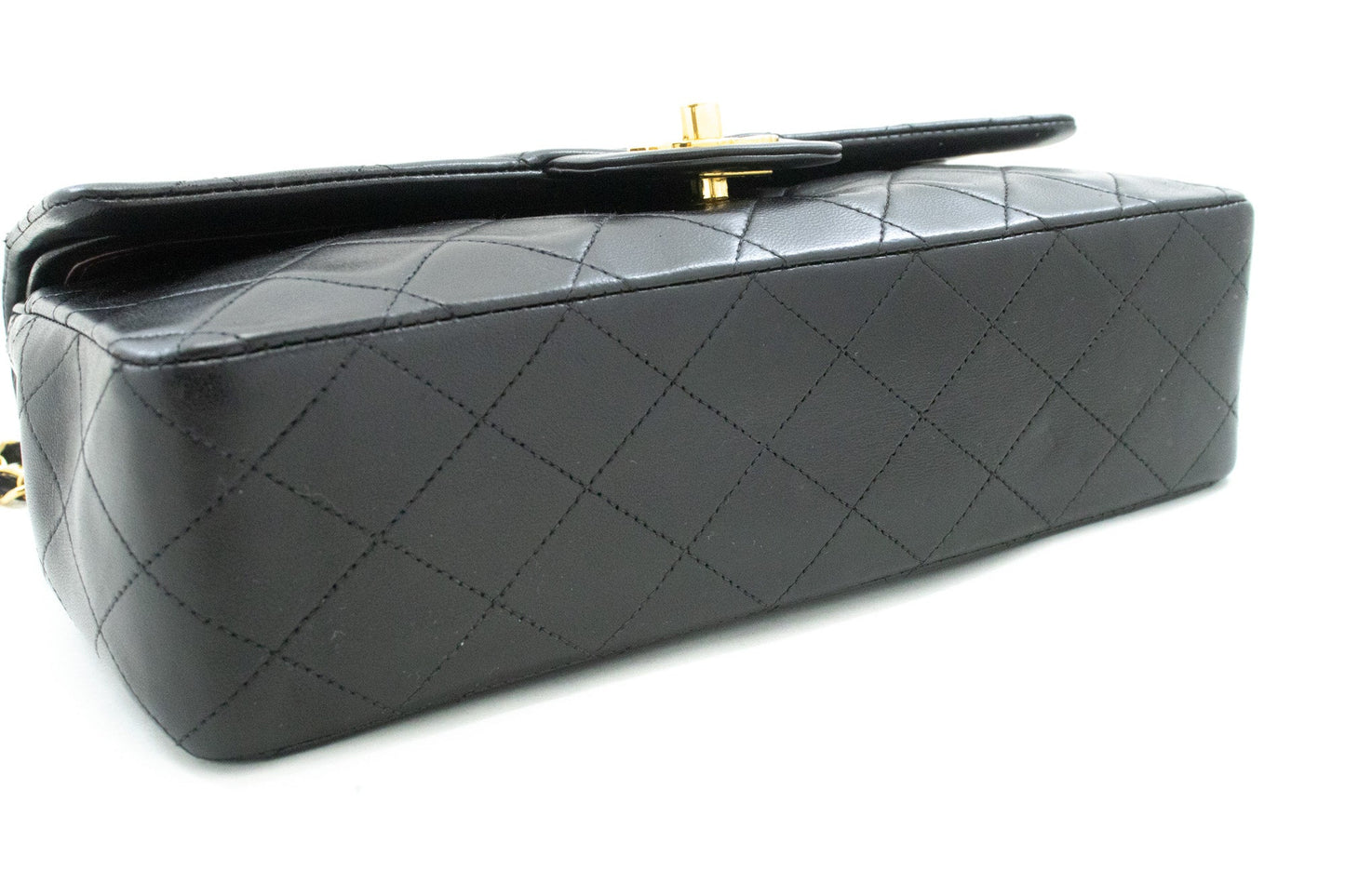 CHANEL Classic Double Flap 10" Chain Shoulder Bag Black Lambskin