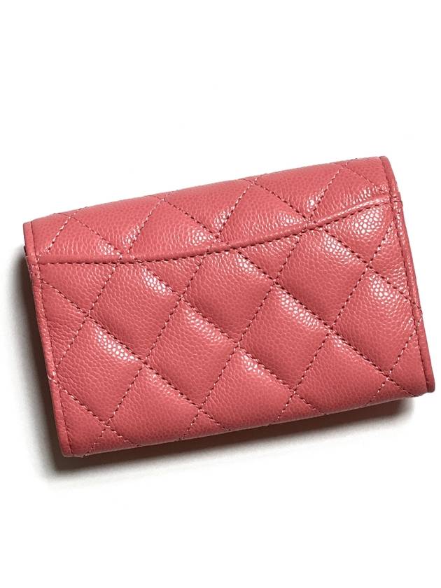 Classic Gold Logo Grained Shiny Calfskin Card Wallet Pink Chanel