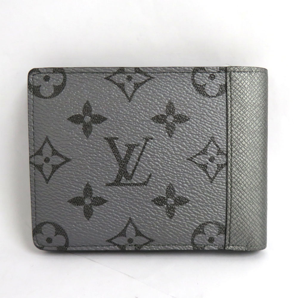 Louis Vuitton Portefolio Multipur M30843  Monogram Taiga Double Fold Wallet Silver Gr Card Compact Coinless Leather Mens Unisex