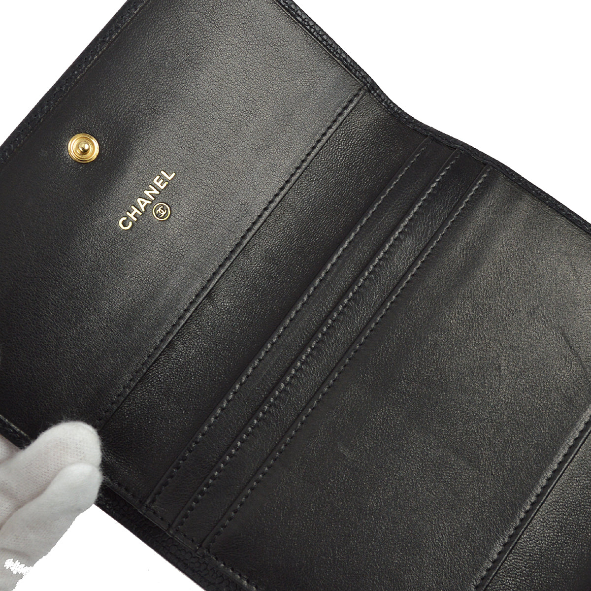 Chanel 2005-2006 Black Caviar Timeless Trifold Wallet