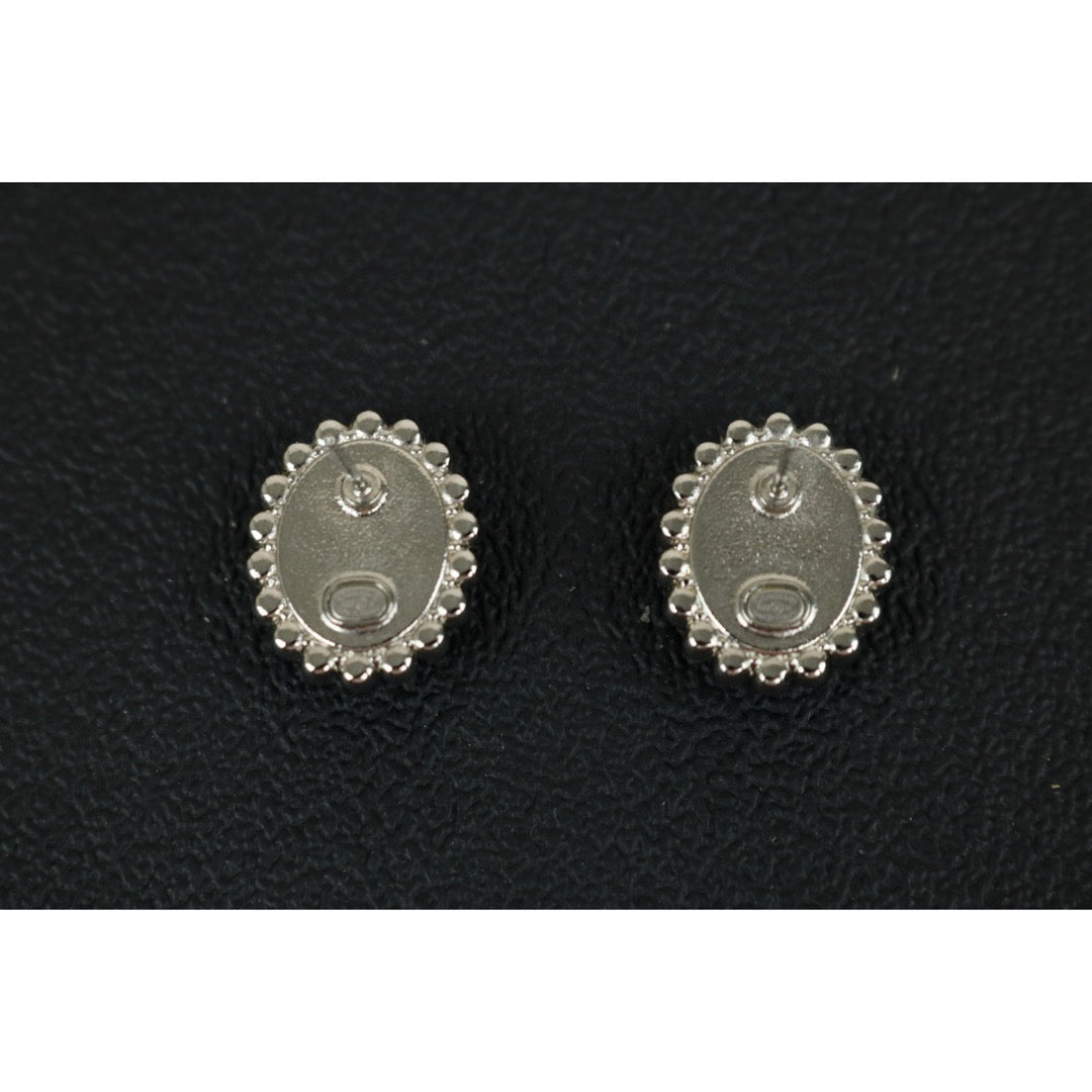Excellent（Rank SA）｜ CHANEL Coco Mark Leather Rhinestone Earrings Silver｜F25022003