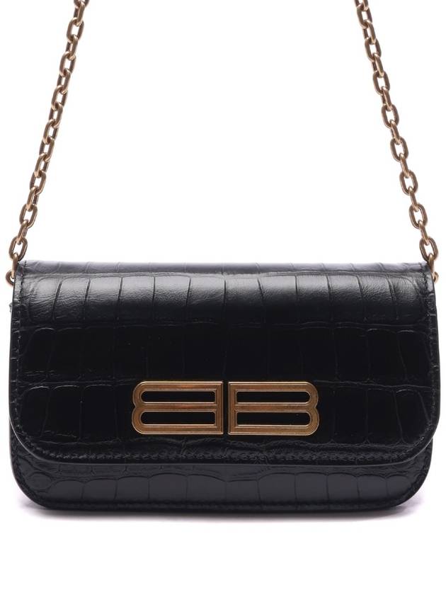 Luxury Balenciaga  Gossip BB Logo Crocodile Chain Shoulder Bag Black