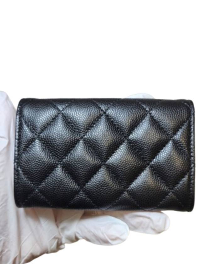 Gold Hardware Flap Grain Shiny Calfskin Card Wallet Black Chanel
