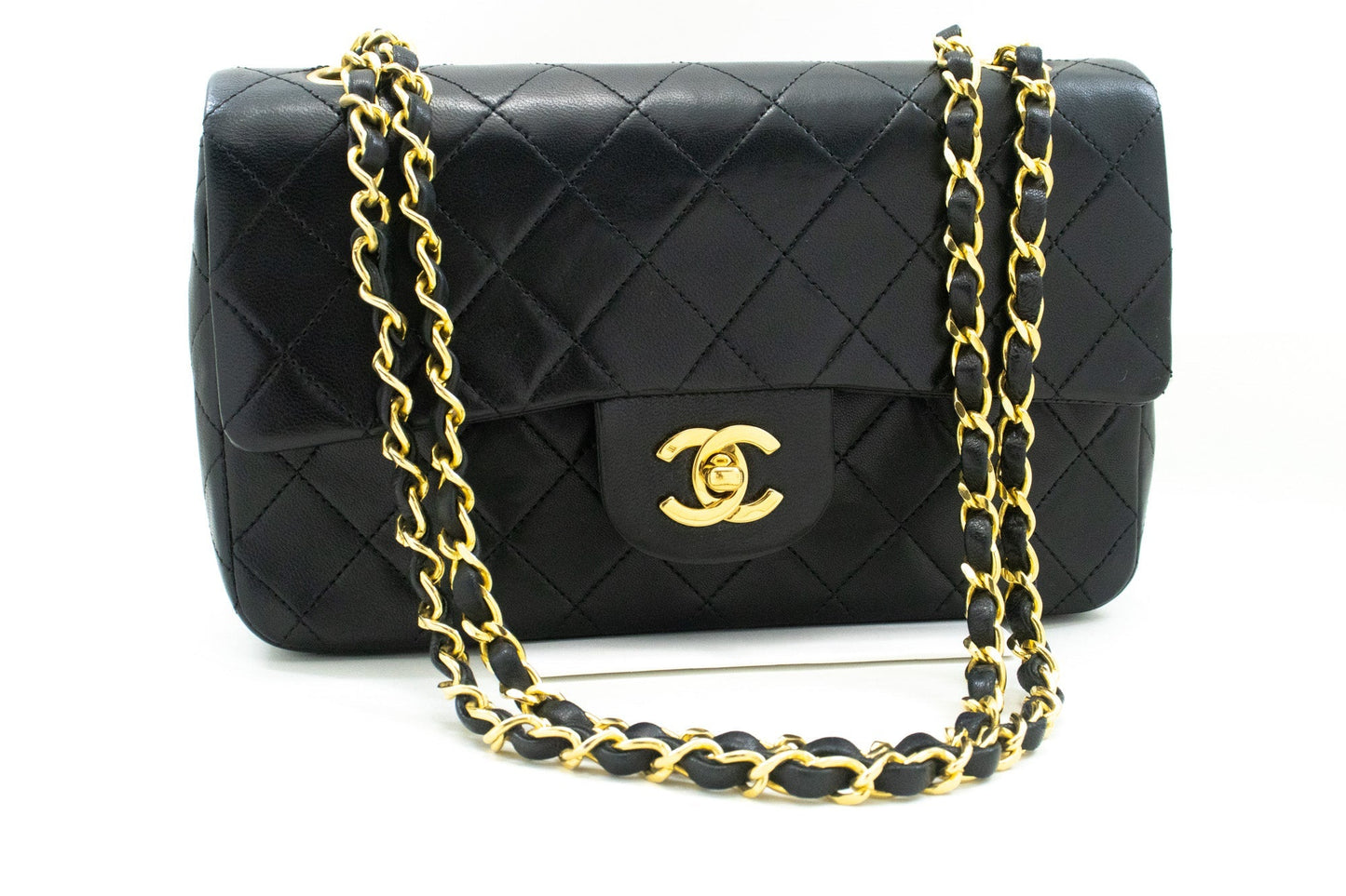 CHANEL Classic Double Flap 9" Chain Shoulder Bag Black Lambskin
