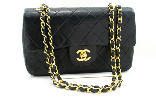 CHANEL Classic Double Flap 9" Chain Shoulder Bag Black Lambskin