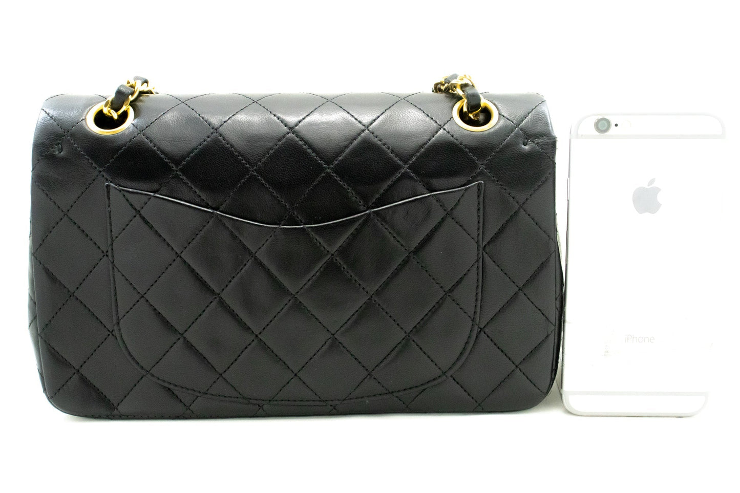 CHANEL Classic Double Flap 9" Chain Shoulder Bag Black Lambskin