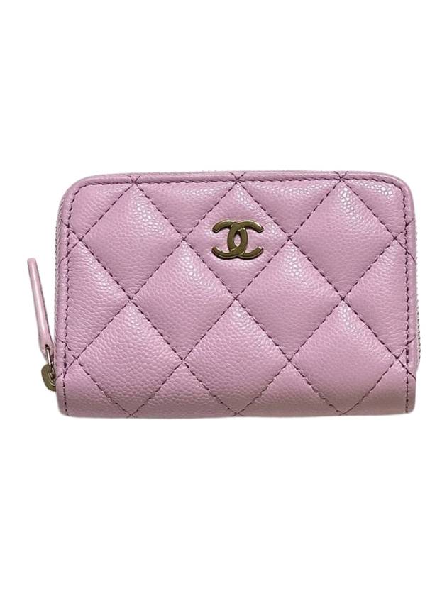 Classic Grained Shiny Calfskin Zipped Coin Wallet Pink Chanel