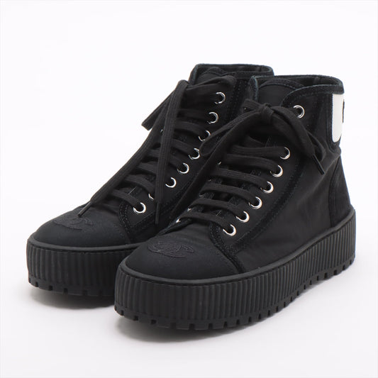 Chanel Coco Leather X Fabric High-Cut Sneaker 35  Black G38091