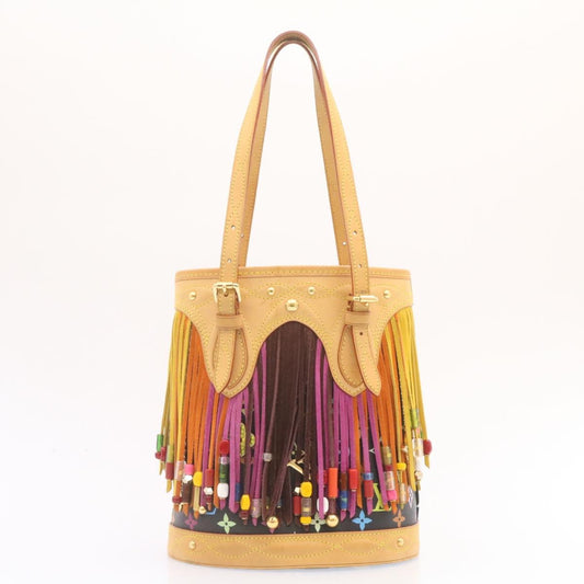 LOUIS VUITTON Monogram Multicolor Bucket Frange ToteBag Black M40110 Auth 25649A