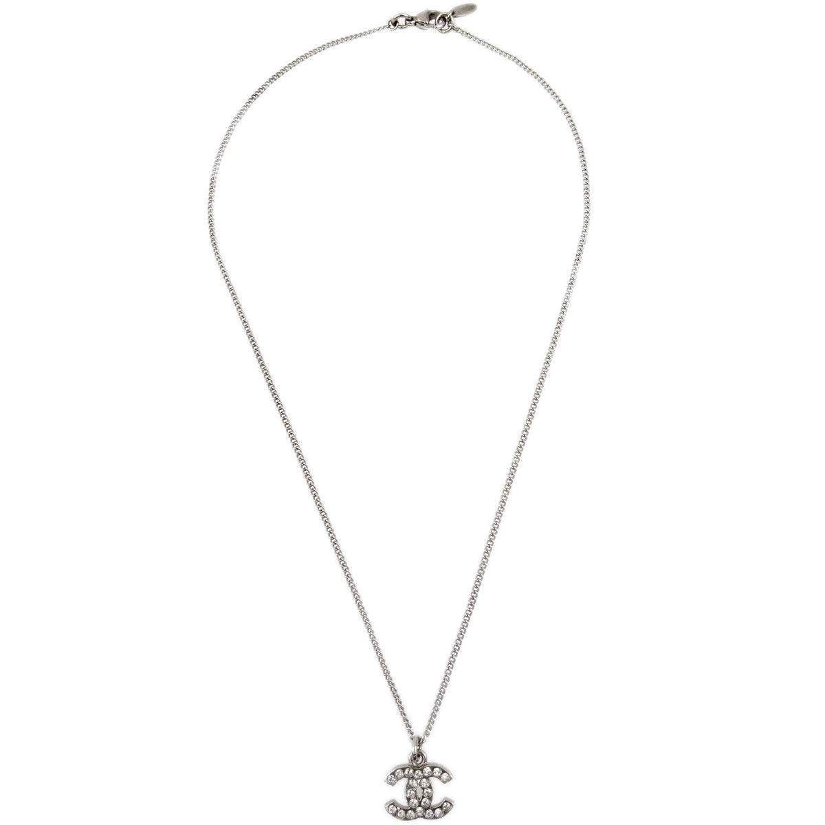 Chanel Silver Necklace Pendant Rhinestone 08V