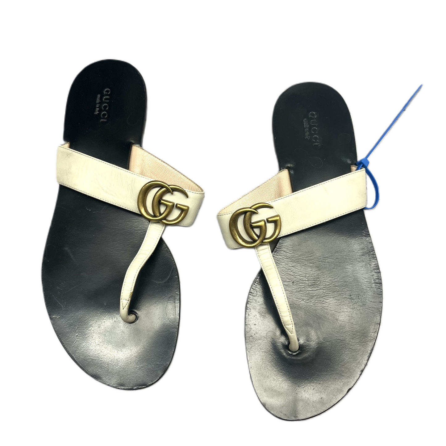 Black & Cream Sandals Luxury Designer By Gucci, Size: 9.5