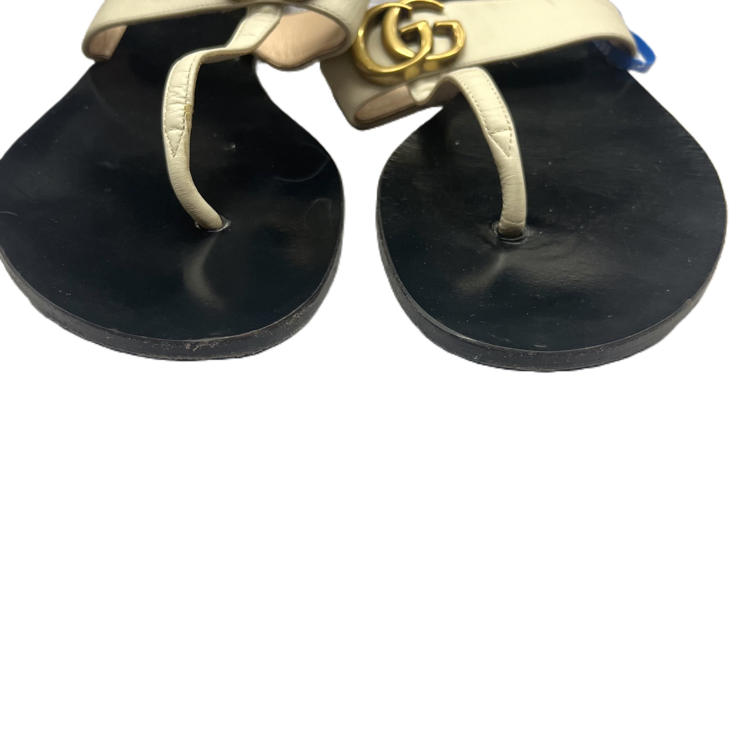 Black & Cream Sandals Luxury Designer By Gucci, Size: 9.5