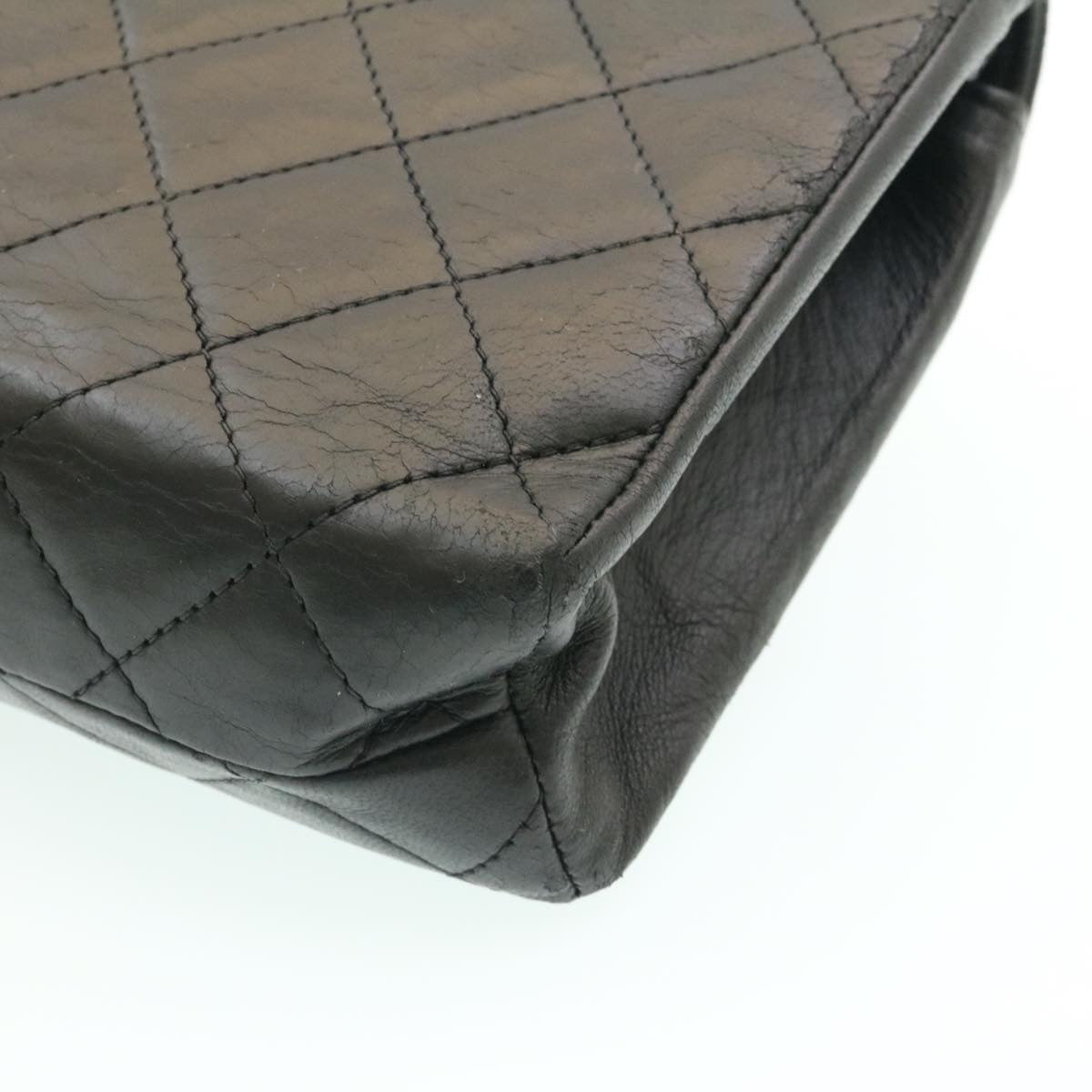 Top Quality Chanel Lamb Skin Matelasse Chain Shoulder Bag Black CC Auth 25810A