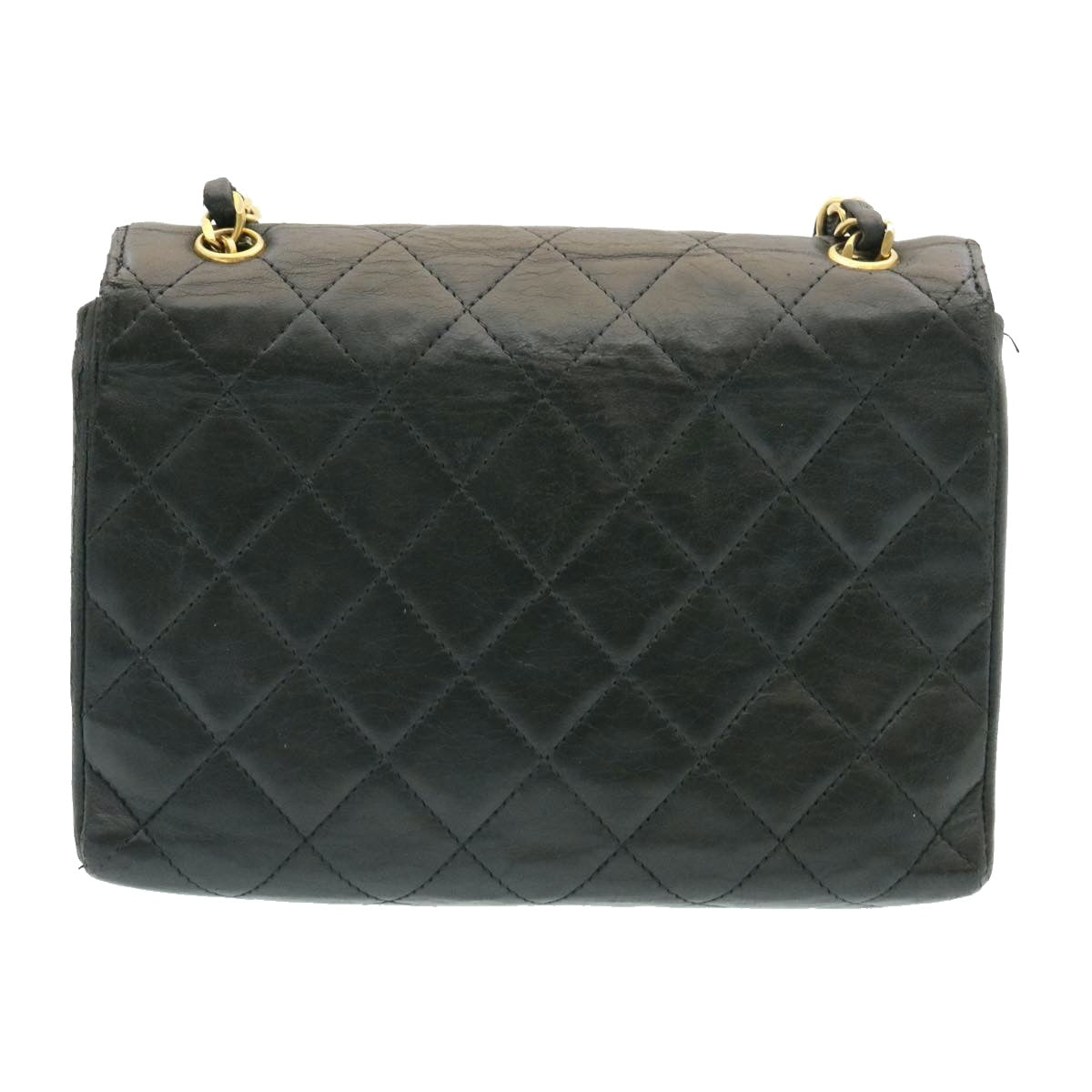 Top Quality Chanel Lamb Skin Matelasse Chain Shoulder Bag Black CC Auth 25810A
