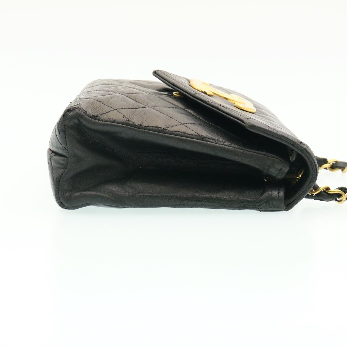 Top Quality Chanel Lamb Skin Matelasse Chain Shoulder Bag Black CC Auth 25810A