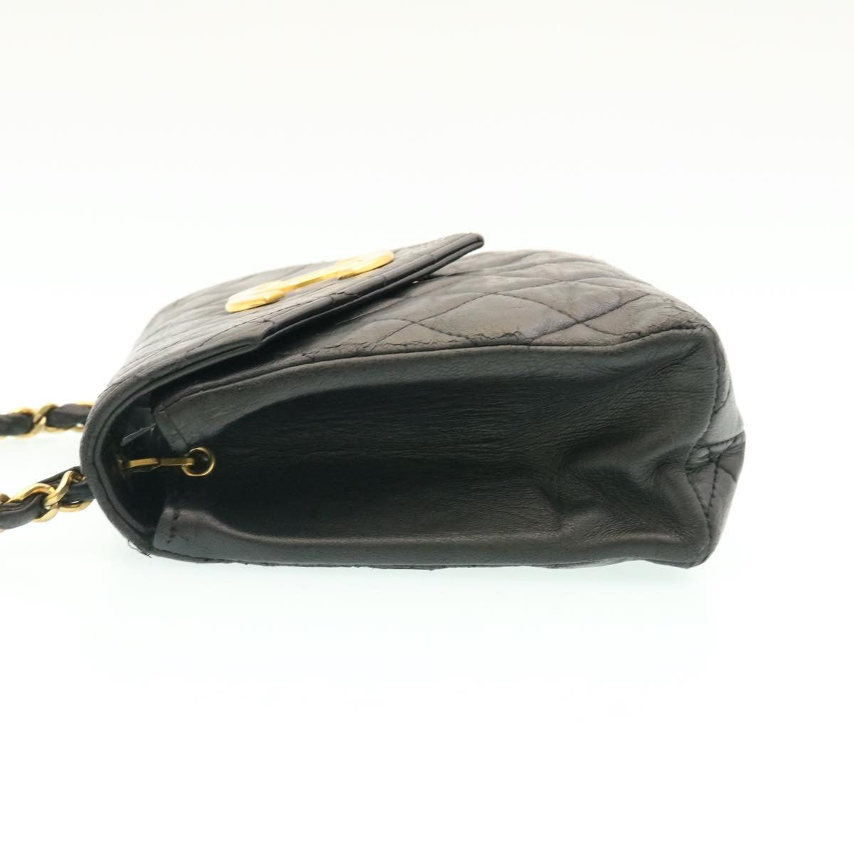 Top Quality Chanel Lamb Skin Matelasse Chain Shoulder Bag Black CC Auth 25810A