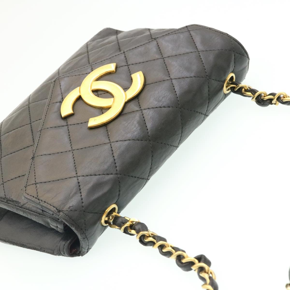 Top Quality Chanel Lamb Skin Matelasse Chain Shoulder Bag Black CC Auth 25810A