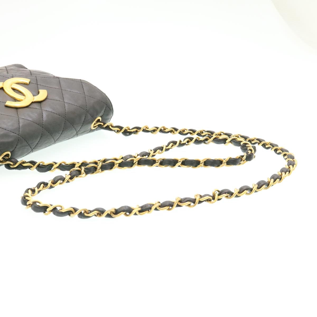 Top Quality Chanel Lamb Skin Matelasse Chain Shoulder Bag Black CC Auth 25810A