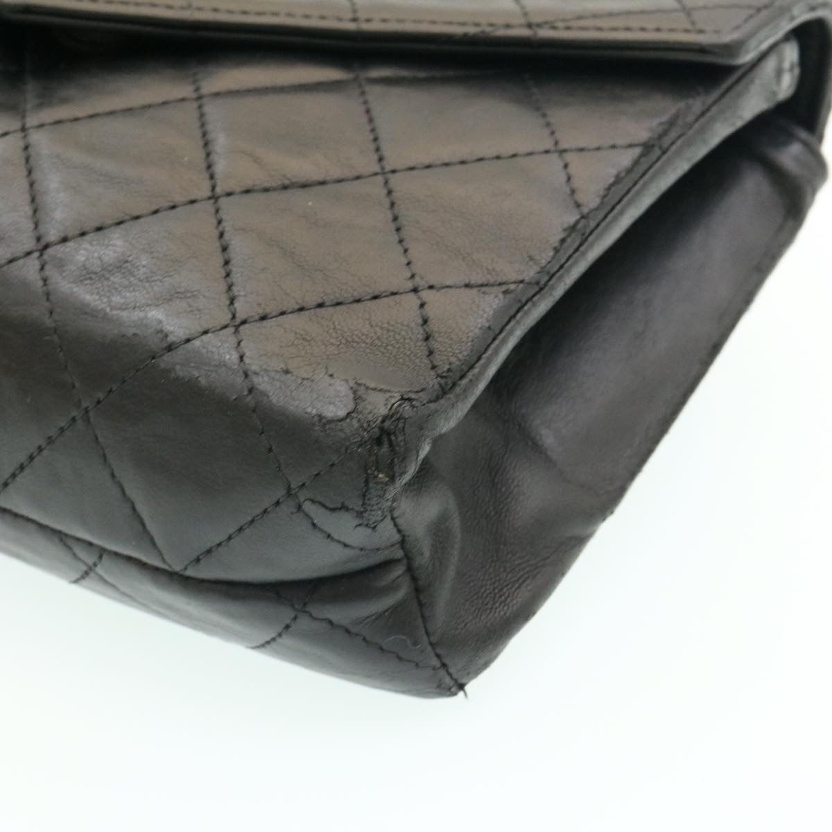 Top Quality Chanel Lamb Skin Matelasse Chain Shoulder Bag Black CC Auth 25810A
