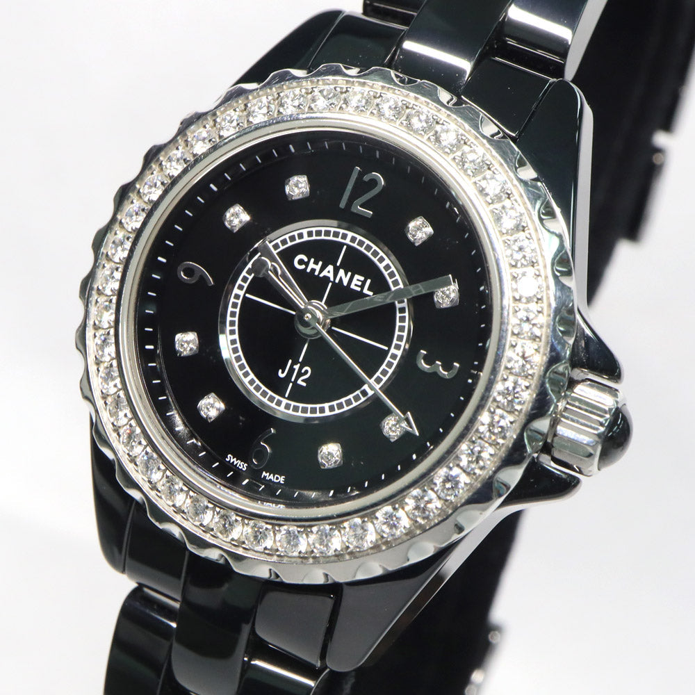 CHANEL J12 29MM H2571 Black Ceramic Diamond Beezel Black 8P Diamond Quartz  Watch