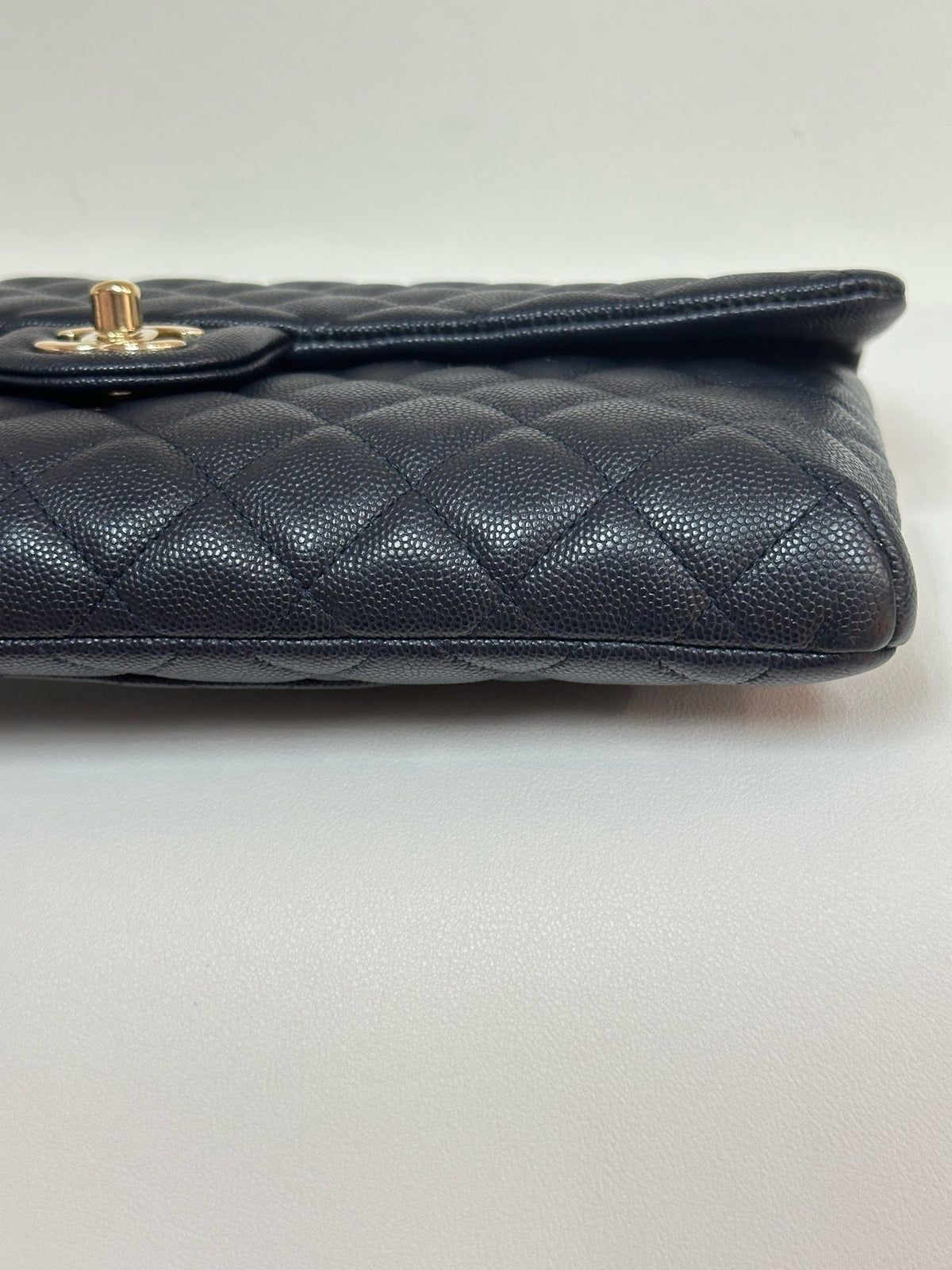 Chanel Quilted Caviar Classic Clutch Navy Blue GHW 2645 holo card
