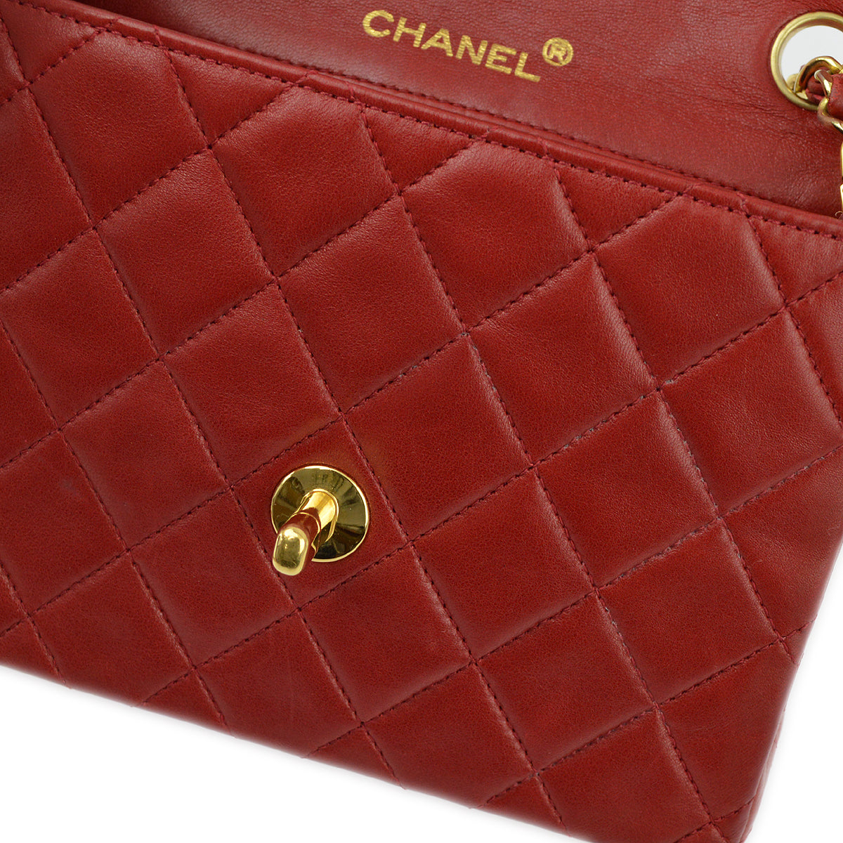 Chanel Red Lambskin Mini Classic Square Flap Shoulder Bag 17