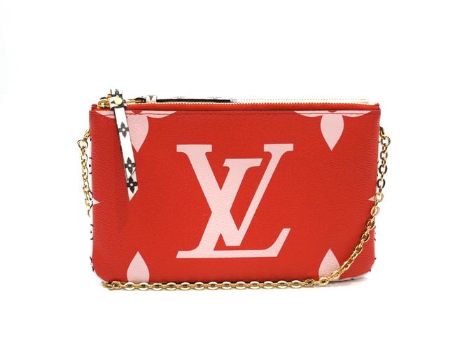 Louis Vuitton Pochette Giant Monogram Double Zip Red and Pink Coated Canvas Crossbody Bag