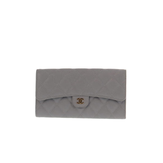 Chanel Classic Long Flap Wallet Grey Caviar GHW '19