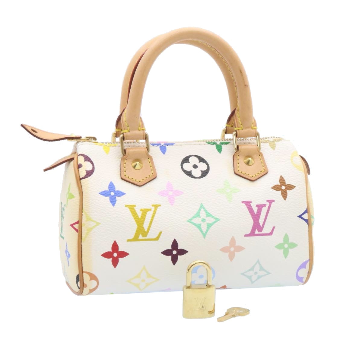LOUIS VUITTON Monogram Multicolor Mini Speedy Hand Bag White M92645 Auth 26093