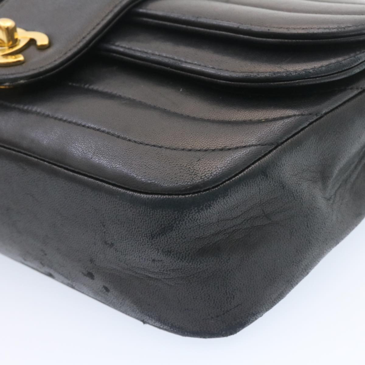 Top Quality Chanel Lamb Skin Double New Chain Shoulder Bag Black CC Auth 26207A