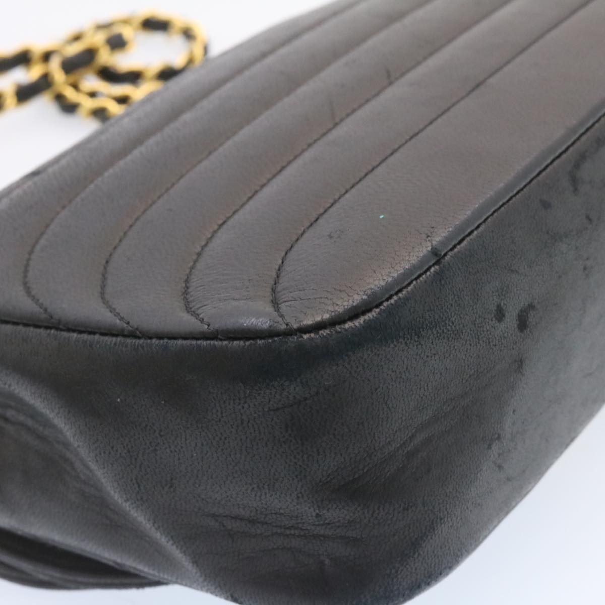 Top Quality Chanel Lamb Skin Double New Chain Shoulder Bag Black CC Auth 26207A