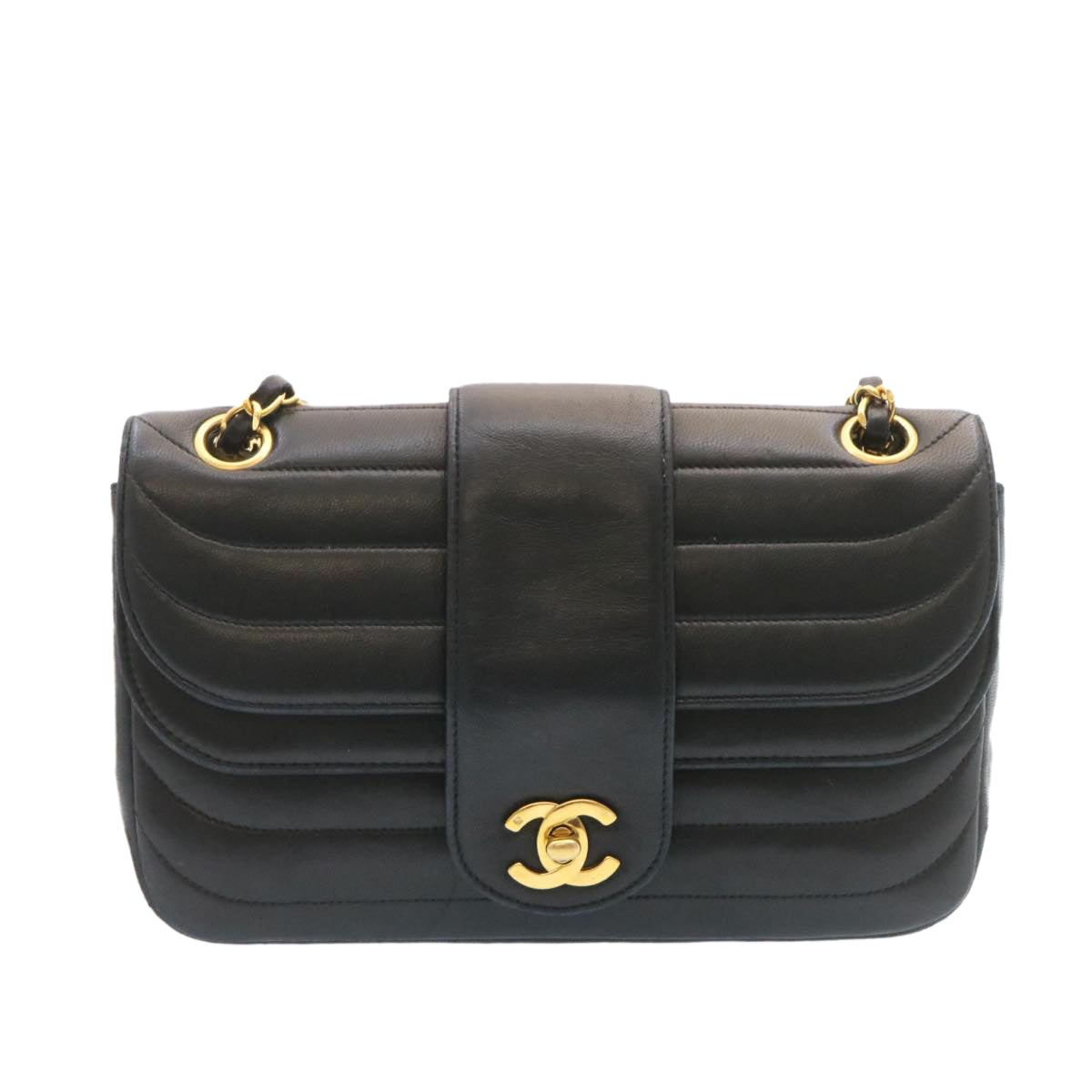 Top Quality Chanel Lamb Skin Double New Chain Shoulder Bag Black CC Auth 26207A