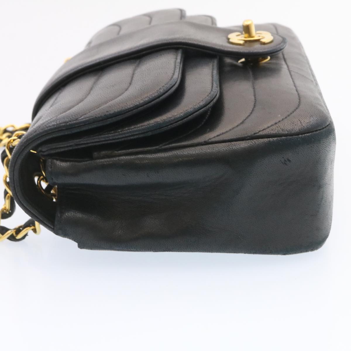 Top Quality Chanel Lamb Skin Double New Chain Shoulder Bag Black CC Auth 26207A