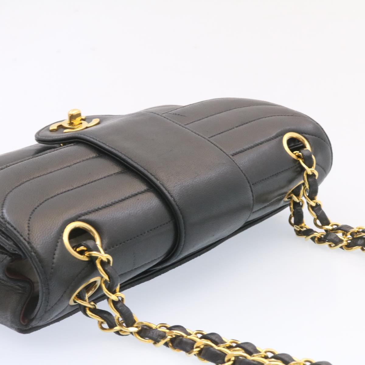 Top Quality Chanel Lamb Skin Double New Chain Shoulder Bag Black CC Auth 26207A
