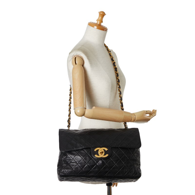 Chanel Mattrase Coco Single Flap  Chain Shoulder Bag Black Lambskin  CHANEL