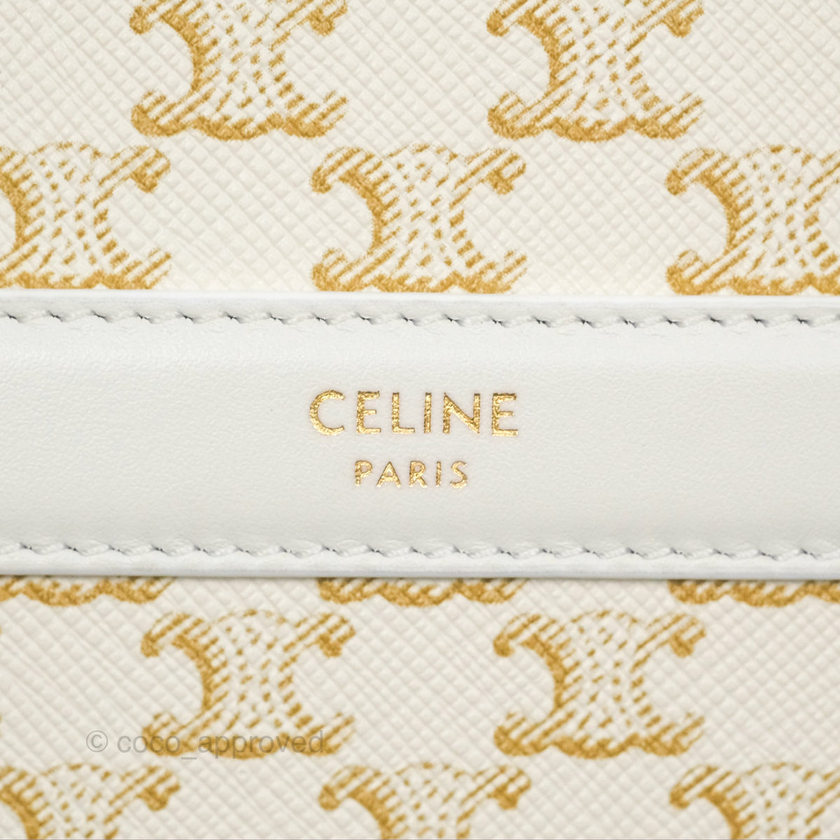 Celine Round Purse on Strap Triomphe Canvas White Calfskin