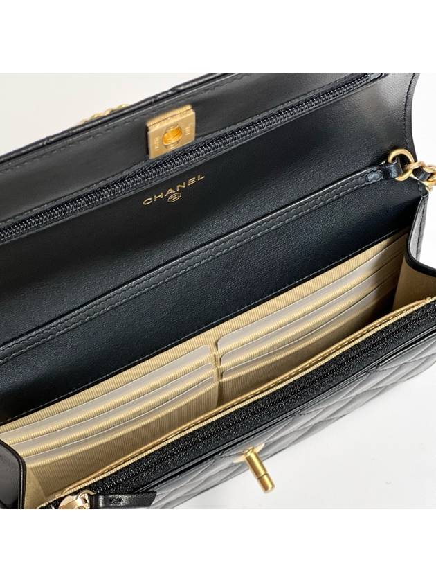 Wallet On Chain Crossbody Bag Lambskin Gold Black Chanel