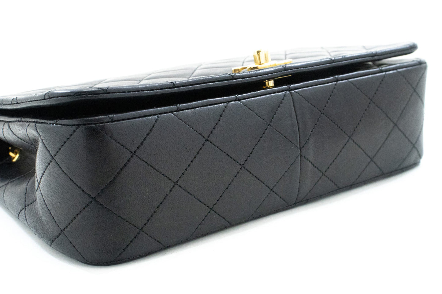 CHANEL Full Flap Chain Shoulder Bag Black Quilted Lambskin Leather
