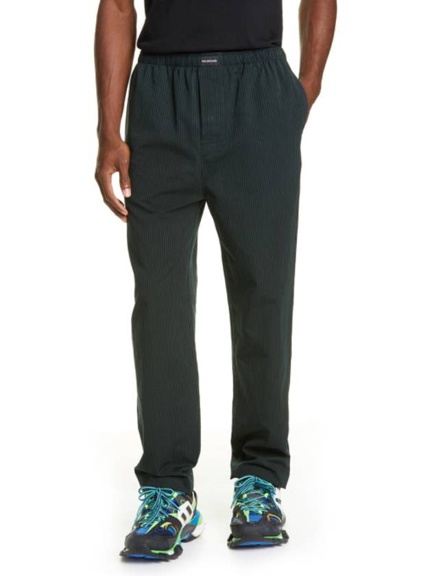 Luxury Balenciaga  Striped Cotton Straight Pants Cypress Green