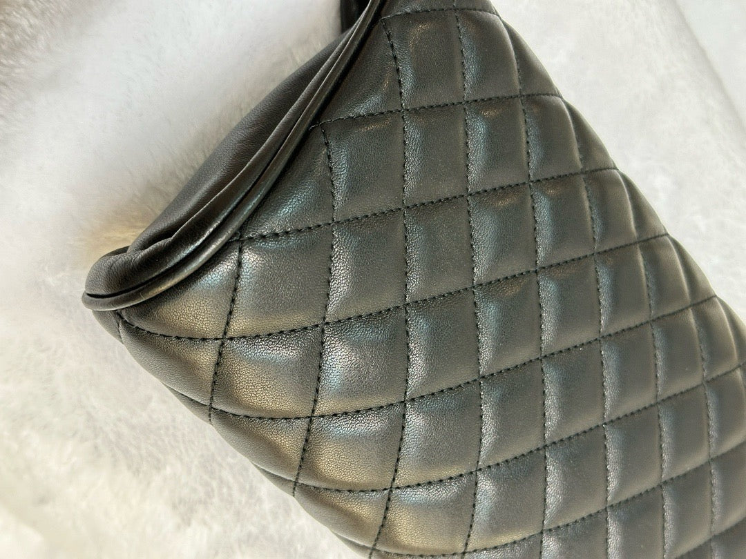 Chanel Lambskin Quilted Fold Up Again Clutch Black