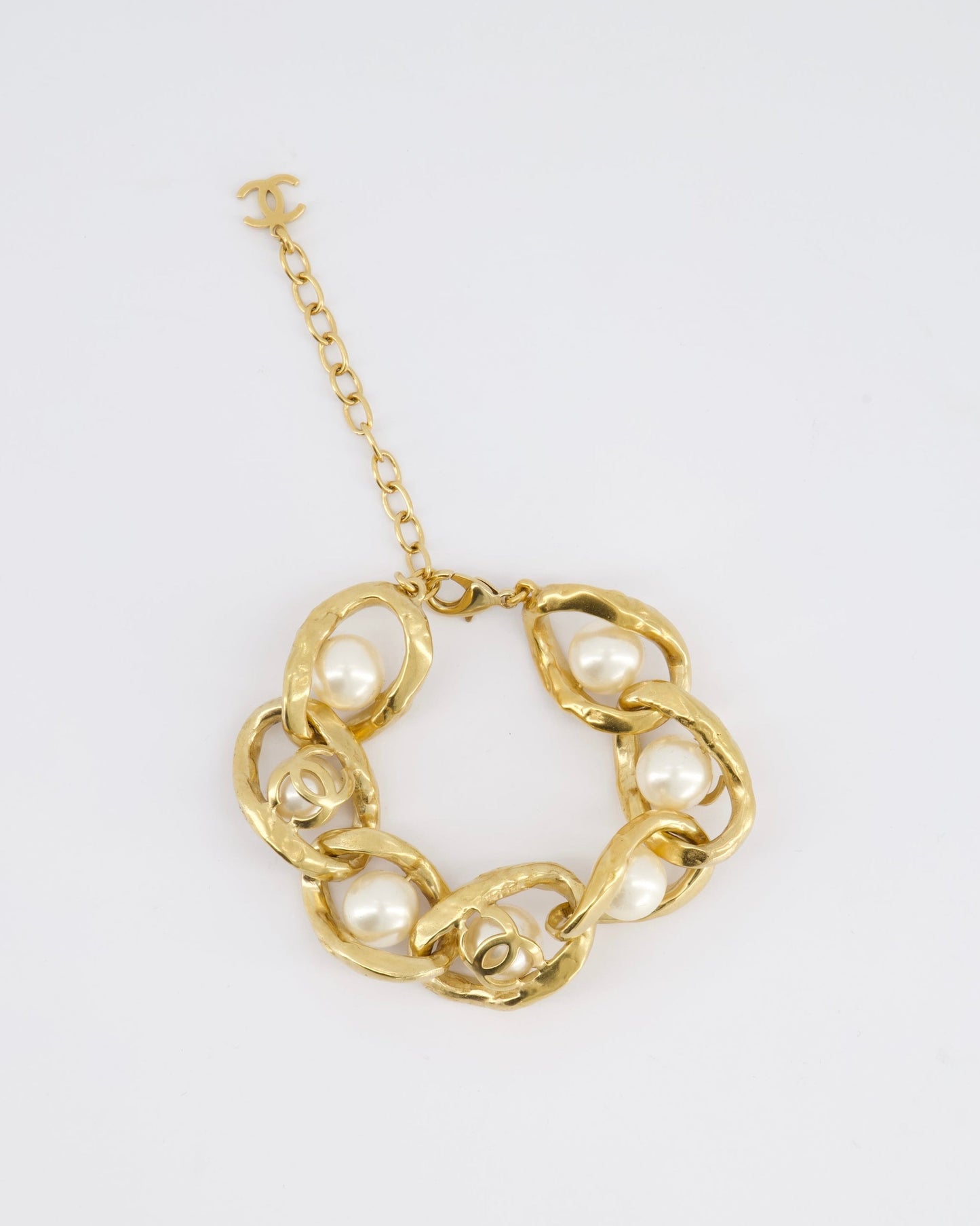Chanel Cruise 2020 Champagne Gold CC Link Bracelet with Pearl Detail