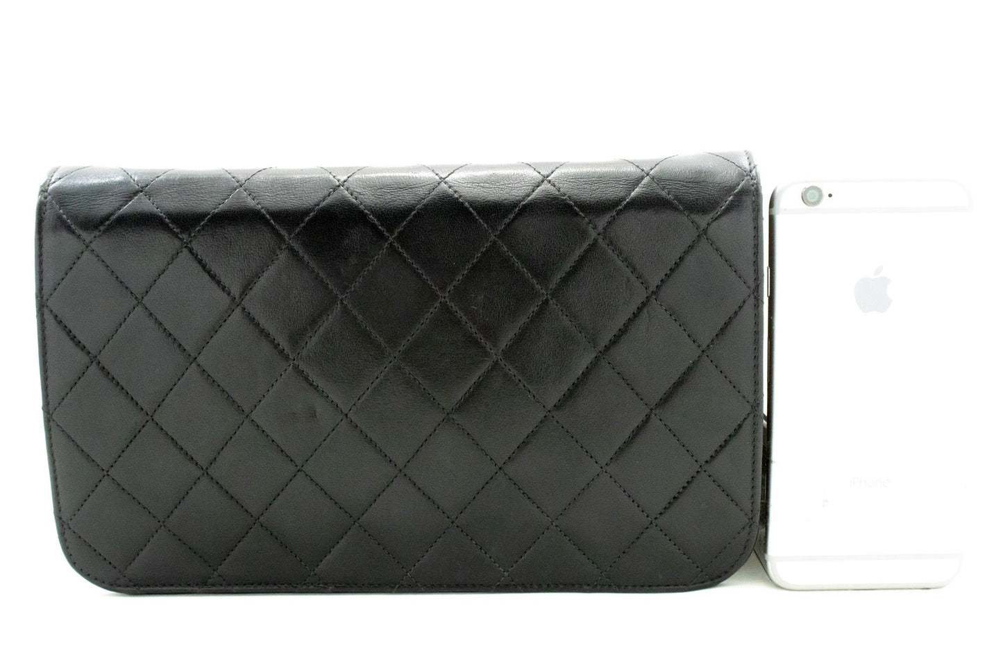 CHANEL Full Flap Chain Shoulder Bag Clutch Black Quilted Lambskin
