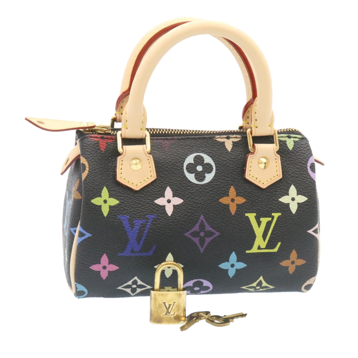 LOUIS VUITTON Monogram Multicolor Mini Speedy Hand Bag Black M92644 Auth 26986A
