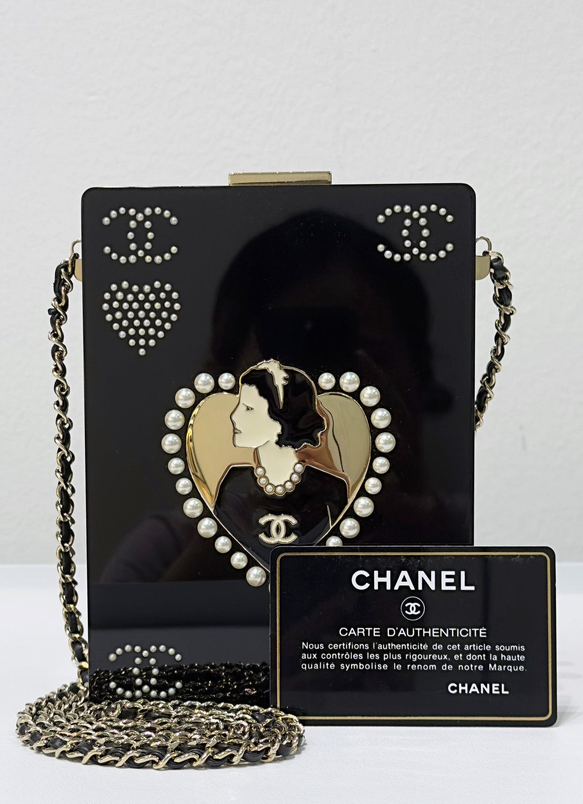 Chanel Plexiglass Pearl Playing Card Casino Minaudiere Clutch Black GHW
