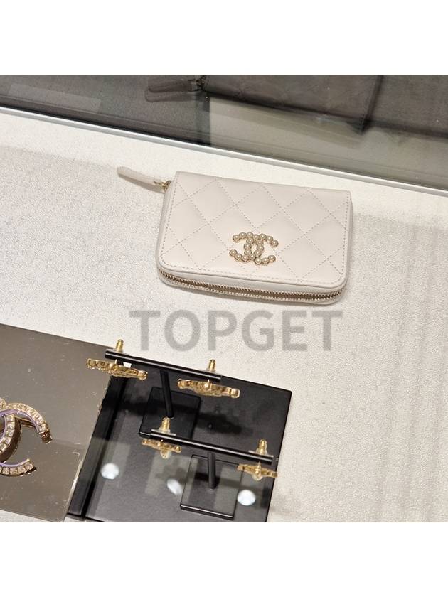 Pearl zipper card wallet white gold AP3811 Chanel