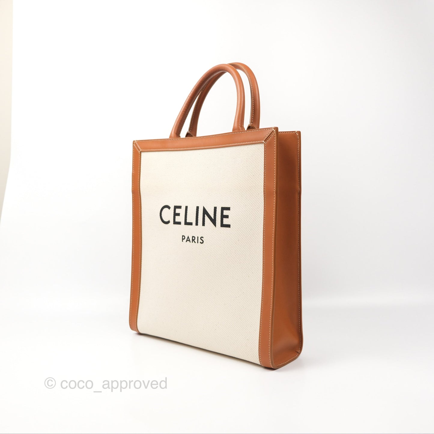 Celine Small Vertical Cabas Tote With Celine Print Natural/Tan