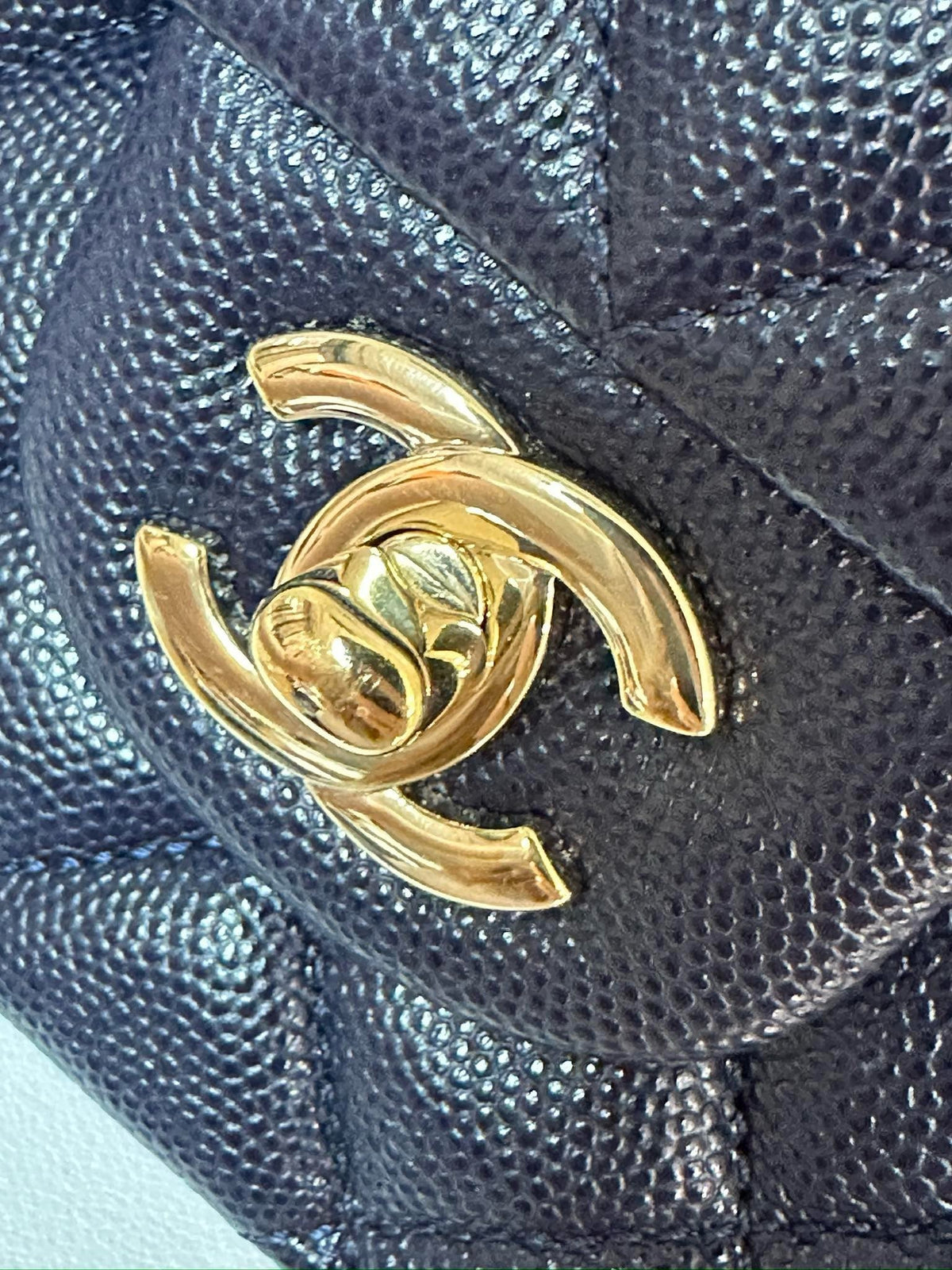 Chanel Medium Classic Caviar Double Flap Navy Blue Bag LSHW  2021year Microchip