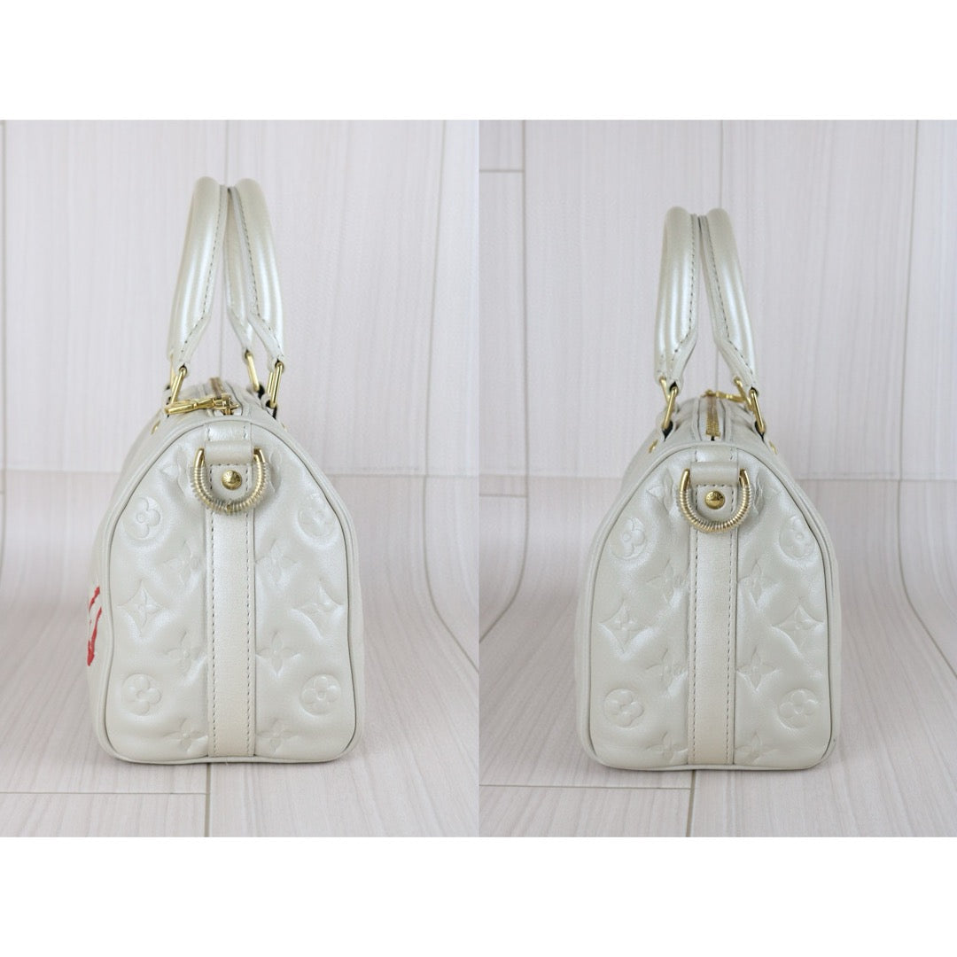 Very Good ( Rank A) ｜LV Monogram Leather Speedy 20 Limited Edition White Handbag With Shoulder Bag｜B25012201