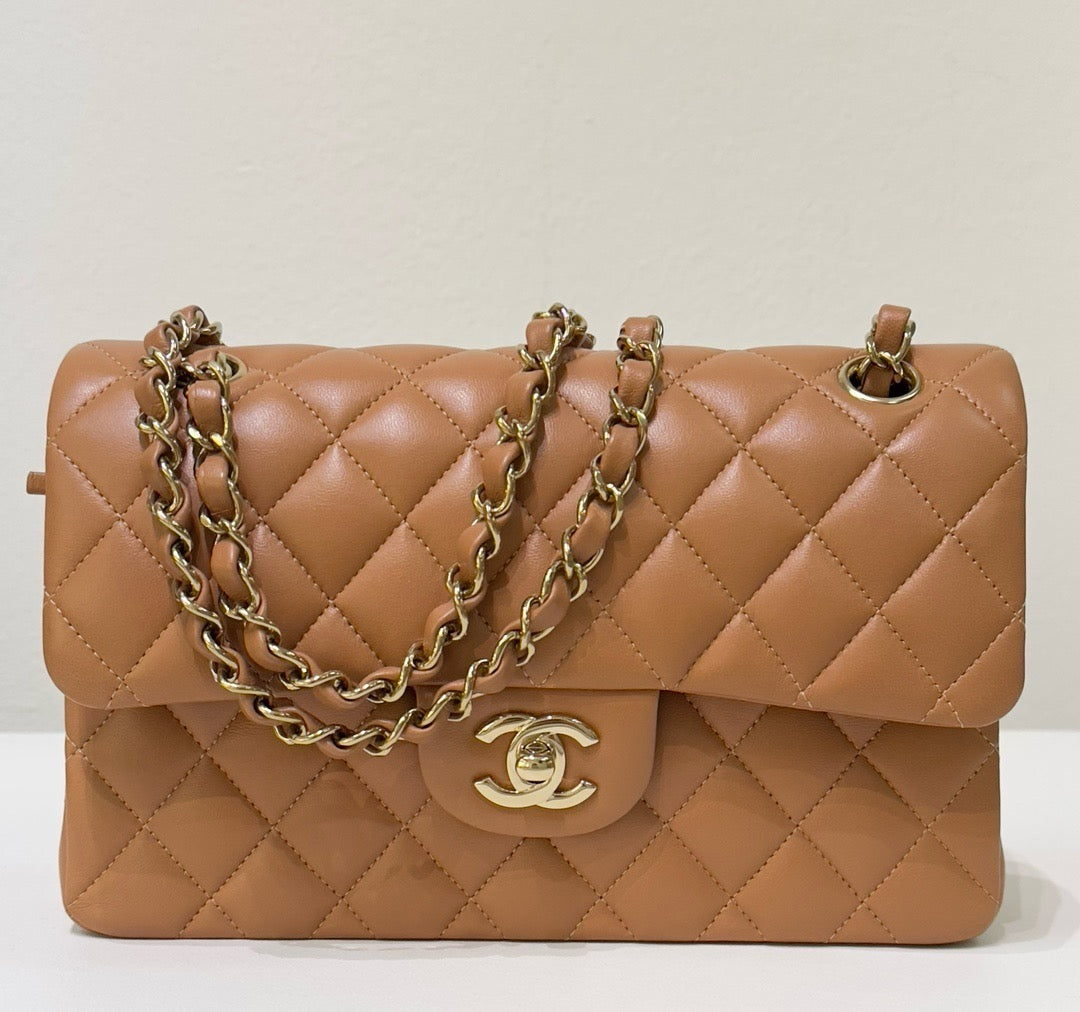Chanel Small Lambskin Classic Double Flap Bag Dark Beige LGHW