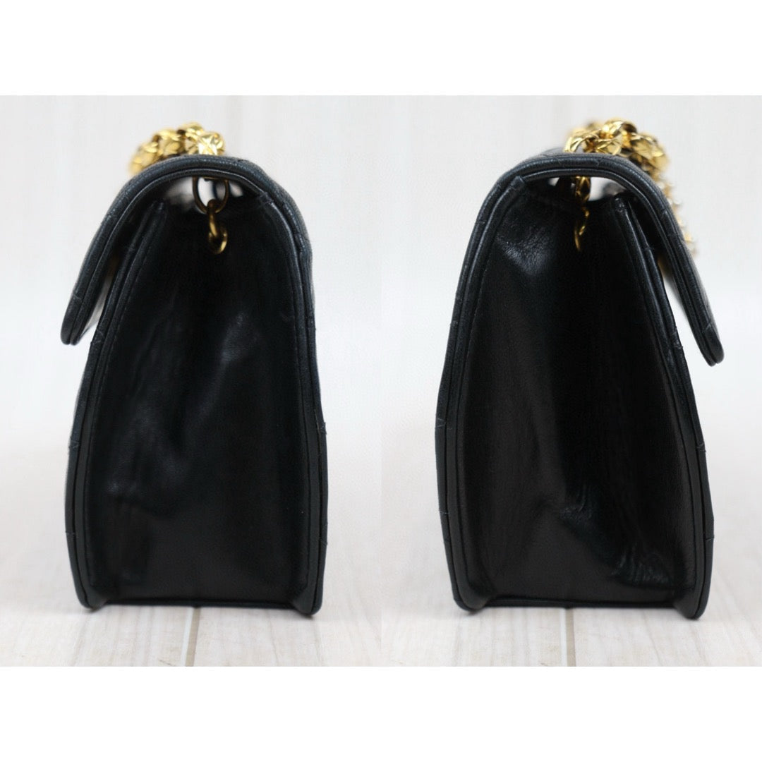 Good ( Rank AB)｜ CHANEL Pearl Coco Mark Lambskin Matrasse Chain Shoulder Bag Black  Made in 1991-1994Year ｜Y25022709